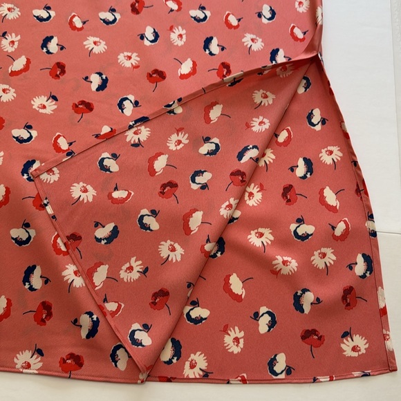 LOFT Daisy Floral Satin Midi Slip Skirt Coral Orange Side Slit NWT M - Picture 12 of 16